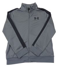 Tmavošedo-černá funkční sportovní propínací mikina s logem UNDER ARMOUR