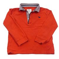 Červené žebrované polo triko s výšivkou a kostkovaným límečkem Jasper Conran