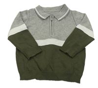 Šedo-khaki-bílý polo svetr Matalan