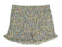 Bílo-modro-žluté květované kraťasy s volánky Primark