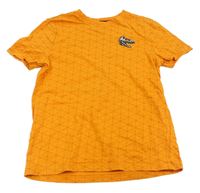 Oranžové vzorované tričko s lebkou dinosaura F&F