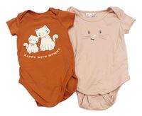 2x body - hnědé body s kočkami + růžové s čumákem