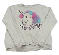 Světlešedá melírovaná mikina s jednorožcem H&M