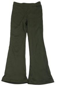 Khaki žebrované flare kalhoty
