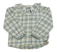 Smetanovo-modro-růžová kostkovaná třpytivá halenka s límcem Matalan