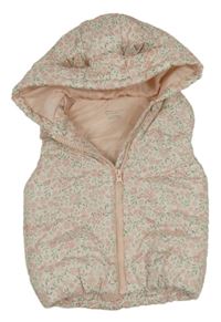 Smetanová květovaná šusťáková zateplená vesta s kapucí Primark