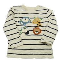 Krémovo-černé pruhované triko se zvířaty Next