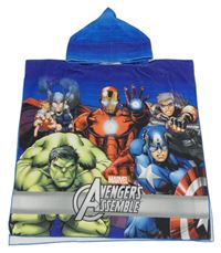 Modro-barevné osuškové pončo s Avengers a kapucí Marvel