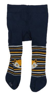 Tmavomodro-šedo-okrové punčocháče s pruhy a liškami