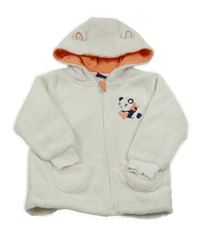 Smetanová chlupatá propínací mikina s pandou a kapucí Lupilu