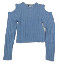 Modrý žebrovaný chlupatý crop svetr s průstřihy Peacocks