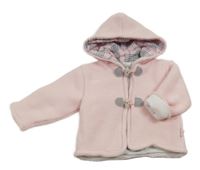 Světlerůžový zateplený propínací svetr s kapucí