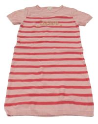Růžovo-tmavorůžové pruhované svetrové šaty s nápisem s hvězdami Vertbaudet