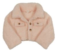 Růžová chlupatá crop bunda Shein