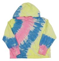 Modro-neonově žluto-růžová batikovaná mikina s kapucí Next