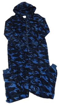 Tmavomodrá army chlupatá kombinéza s kapucí Next