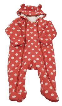Jahodová puntíkatá fleecová zateplená kombinéza s kapucí M&S