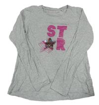 Šedé melírované triko s hvězdou z překlápěcích flitrů Pocopiano