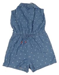 Modrý květovaný kraťasový overal riflového vzhledu Yigga