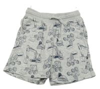 Šedé melírované teplákové kraťasy se stavebními stroji C&A