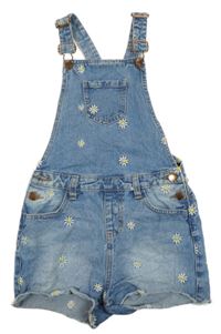 Modré riflové laclové kraťasy s výšivkami květů Denim Co.