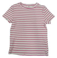Bílo-tmavorůžové pruhované žebrované tričko H&M