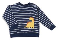 Tmavomodro-bílá pruhovaná mikina s dinosaurem M&S