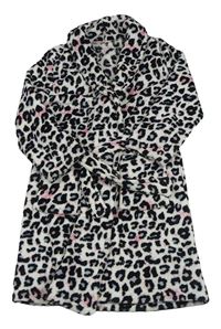 Bílo-černo-růžový chlupatý leopardí župan M&Co.