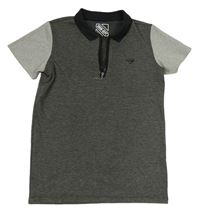 Tmavošedo-šedé vzorované úpletové polo tričko Matalan