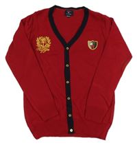 Červeno-tmavomodrý lehký propínací svetr s logem - Tommy Hilfiger