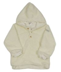 Smetanová chlupatá podšitá mikina s kapucí 