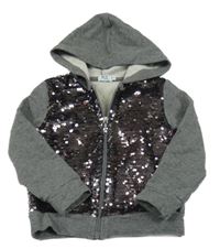 Tmavošedá propínací flitrová mikina s kapucí 