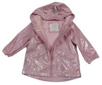 Růžová třpytivá nepromokavá jarní bunda s kapucí Primark