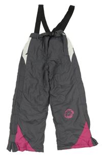 Tmavošedo-růžové šusťákové funkční oteplovačky s kšandami 