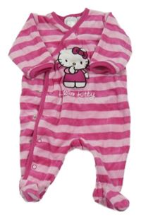 Růžový pruhovaný sametový overal s Hello Kitty 
