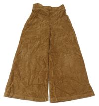 Hnědé žebrované sametové široké kalhoty Vertbaudet