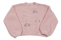 Světlerůžový svetr s duhami z flitrů H&M