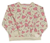 Smetanová mikina s růžovými srdíčky Pep&Co