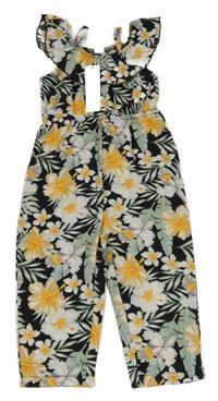 Nové - černo-žluto-bílý květovaný lehký kalhotový overal Shein