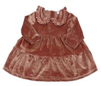 Starorůžové třpytivé sametové šaty s límečkem F&F