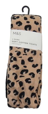 Nové - 2x punčocháče - černé + hnědo-černé leopardí M&S