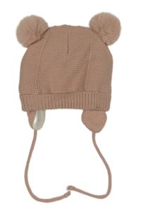 Starorůžová pletená podšitá čepice s bambulemi 