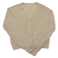 Smetanový perforovaný propínací crop svetr H&M