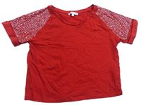 Červené crop tričko s kamínky Bluezoo