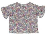 Smetanovo-barevné květované žebrované tričko Tu