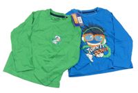 Nové - 2set - 2x triko - modré s chlapcem + zelené s číslem 