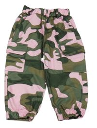 Khaki-růžové army teplákové cargo kalhoty 
