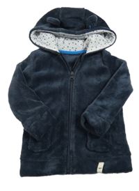 Tmavomodrá plyšová propínací mikina s kapucí Kuniboo