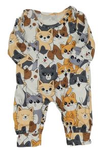 Bílo-hnědo-šedý overal s kočičkami 