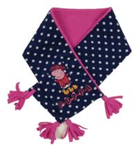 Tmavomodro-růžovo-bílá puntíkatá fleecová šála s Peppou a třásněmi M&S
